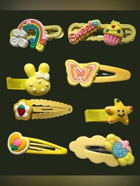Yellow Kawaii Hair Clip Set Bunny Star Cupcake Butterfly